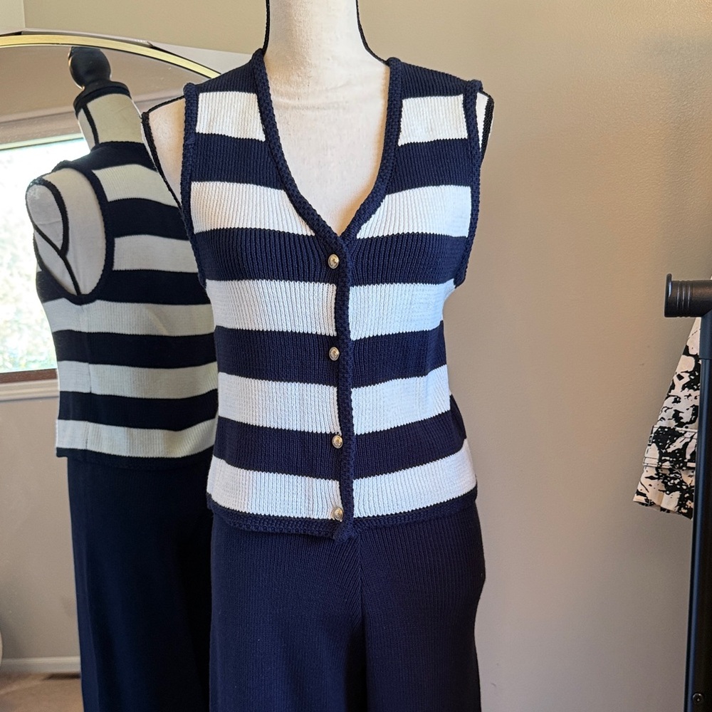 Striped Navy and White Women's Vest Pants set